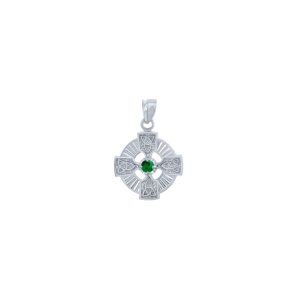 Green CZ Celtic Trinity Pendant Necklace in Sterling Silver