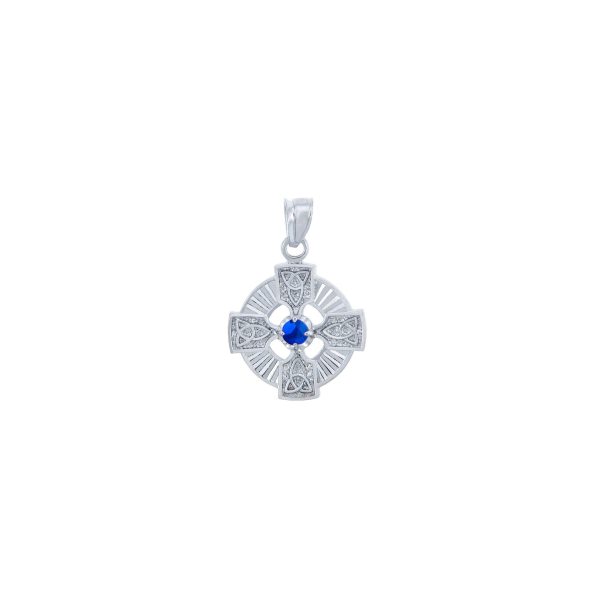 Blue CZ Celtic Trinity Pendant Necklace in Sterling Silver