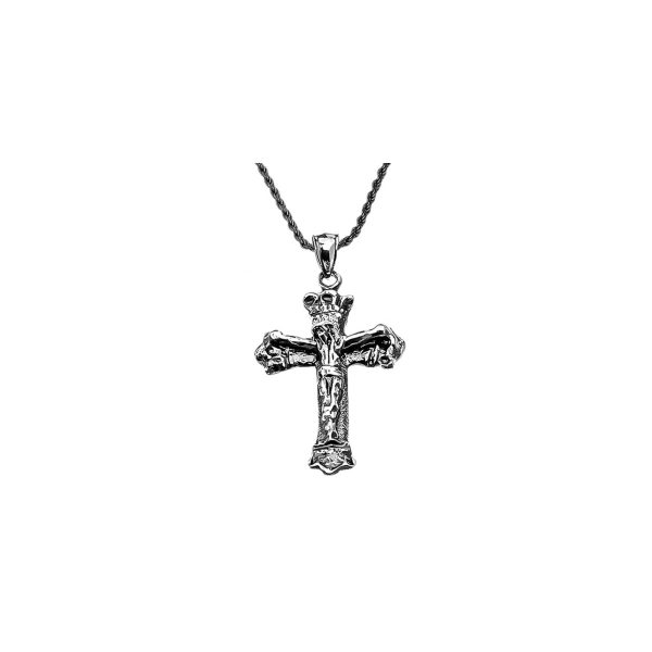 Men's CZ Vintage Antique Look Cross Pendant Necklace in Sterling Silver