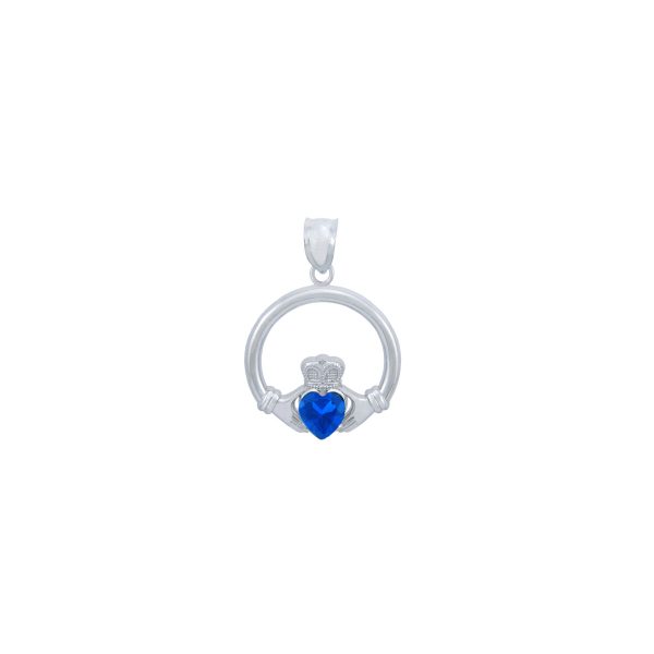 Blue CZ Heart Pendant Necklace in Sterling Silver