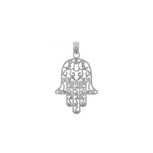 Sleek Hamesh Hand Pendant Necklace in 9ct White Gold