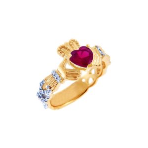 Red CZ Claddagh Ring in 9ct Gold