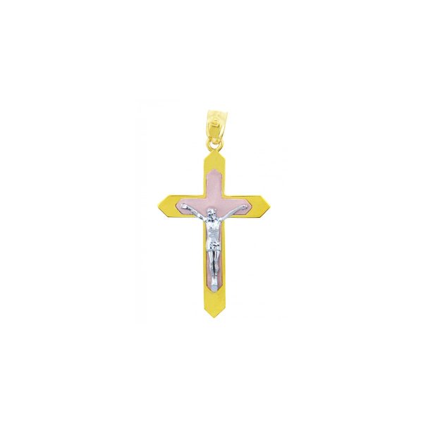 Men's Cross Pendant Necklace in 9ct Three-Tone Gold