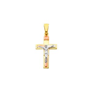 Men's Irish Vine Cross Pendant Necklace in 9ct Three-Tone Gold