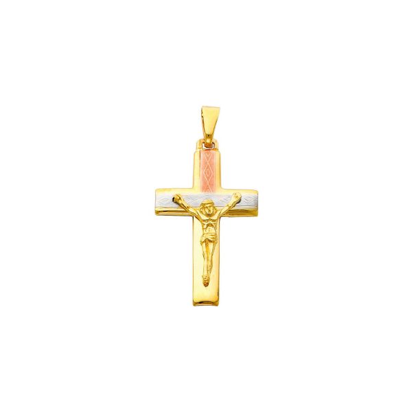 Men's Drape Crucifix Pendant Necklace in 9ct Three-Tone Gold