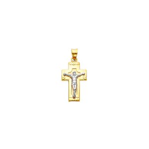 Men's Inspirational Crucifix Pendant Necklace in 9ct Two-Tone Gold