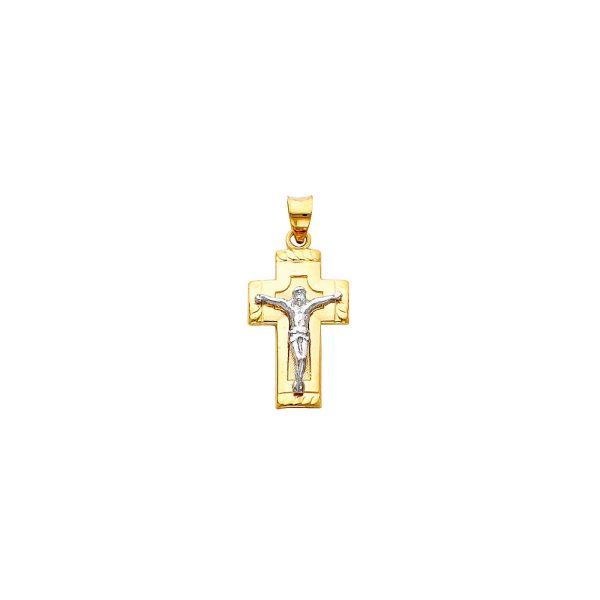 Men's Inspirational Crucifix Pendant Necklace in 9ct Two-Tone Gold