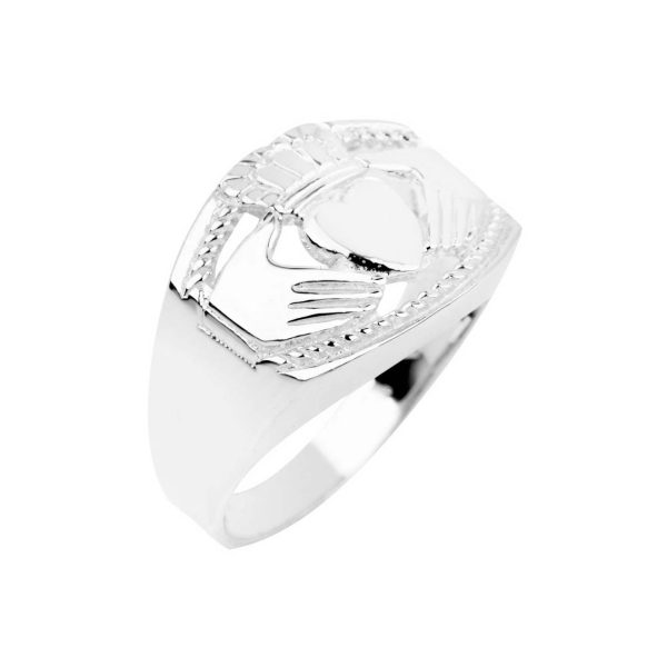 Men's Claddagh Bold Ring in 9ct White Gold