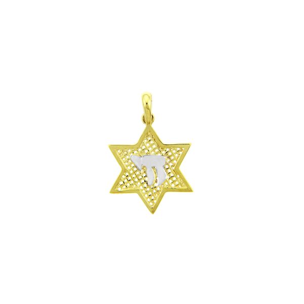 Men's Star of David Chai Pendant Necklace in 9ct Gold