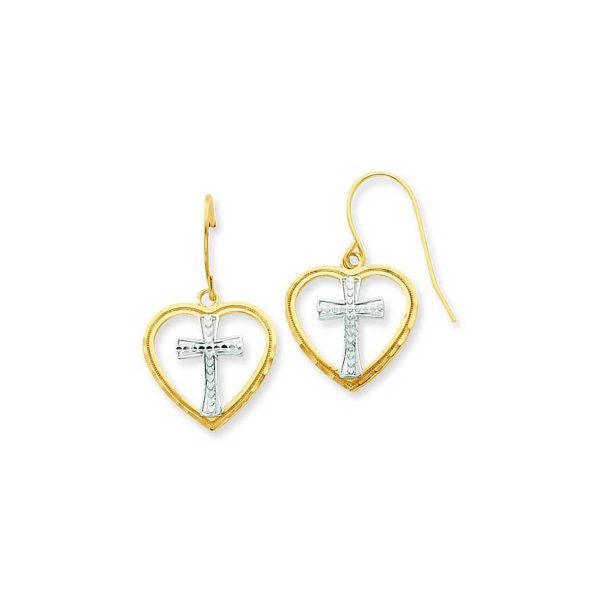 Heart Wire Cross Earrings in 9ct Gold