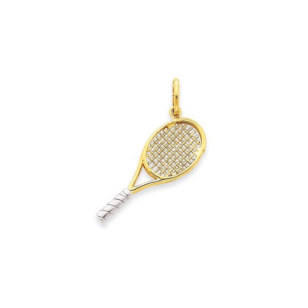 Men's Large Tennis Racket Charm Pendant Necklace in 9ct Two-Tone Gold