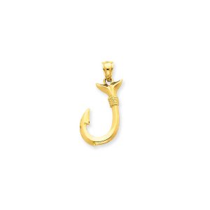 Men's Fishing Hook Pendant Necklace in 9ct Gold