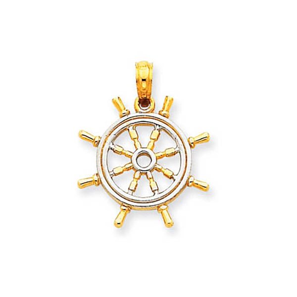 Men's Ship's Wheel Pendant Necklace in 9ct Gold