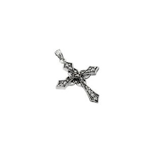 Men's CZ Celtic Cross Oxidised Pendant Necklace in Sterling Silver