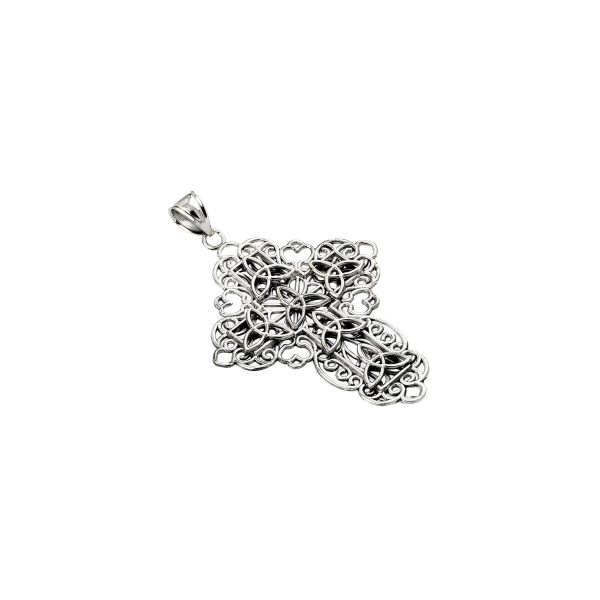 Men's Celtic Cross Oxidised Trinity Pendant Necklace in Sterling Silver