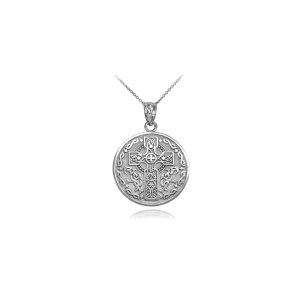 Celtic Cross Irish Blessing Pendant Necklace in Sterling Silver