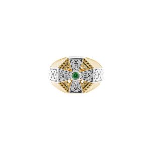 Men's Green CZ Celtic Ring in 9ct Two-Tone Gold