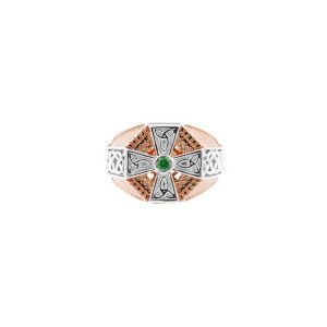 Men's Green CZ Celtic Ring in 9ct Two-Tone Rose Gold