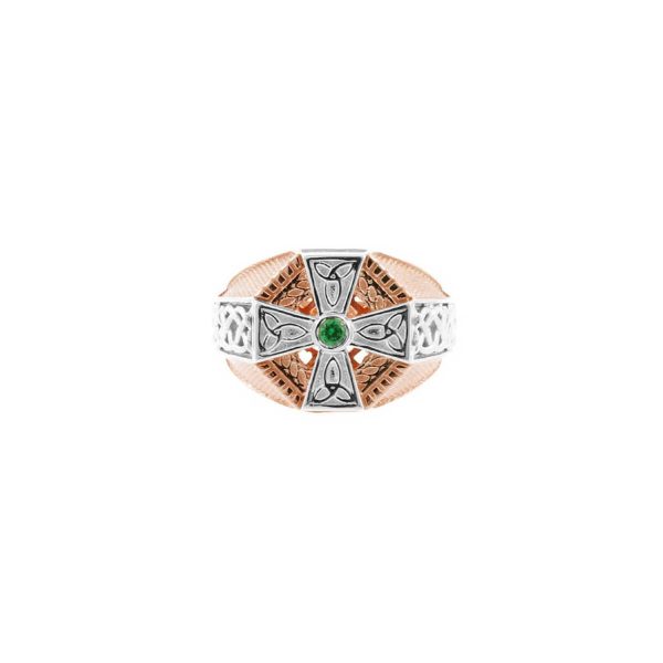 Men's Green CZ Celtic Ring in 9ct Two-Tone Rose Gold