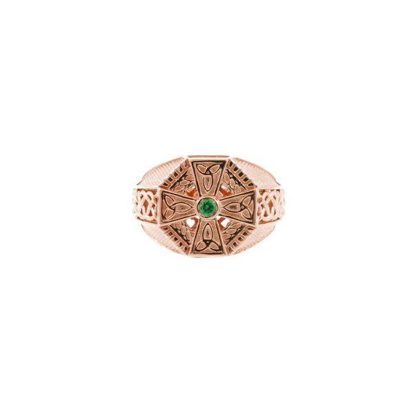 Men's Green CZ Celtic Ring in 9ct Rose Gold