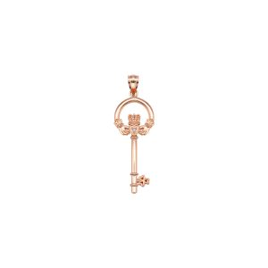 Claddagh Key Pendant Necklace in 9ct Rose Gold