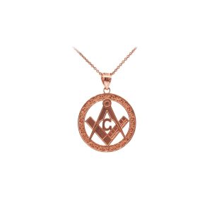 Men's Small Masonic Bail Pendant Necklace in 9ct Rose Gold