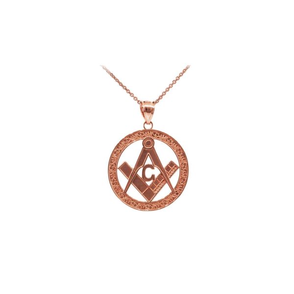 Men's Small Masonic Bail Pendant Necklace in 9ct Rose Gold