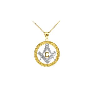 Men's Masonic Bail Pendant Necklace in 9ct Two-Tone Gold