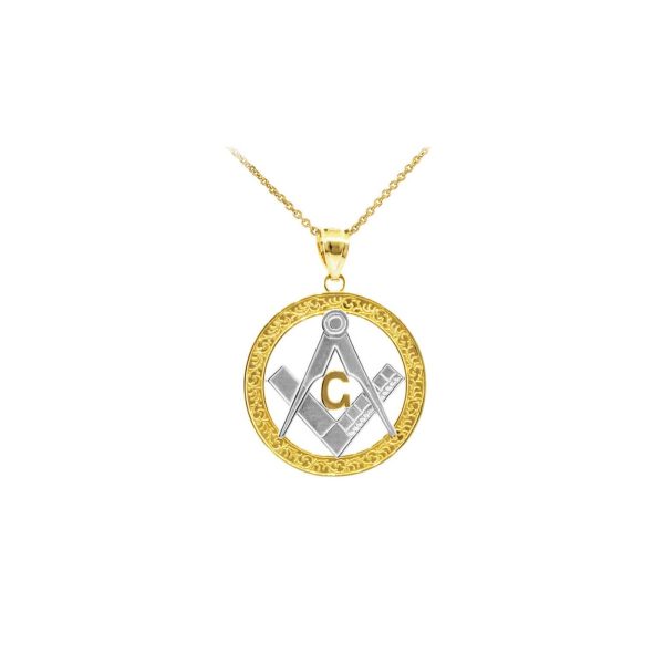 Men's Masonic Bail Pendant Necklace in 9ct Two-Tone Gold