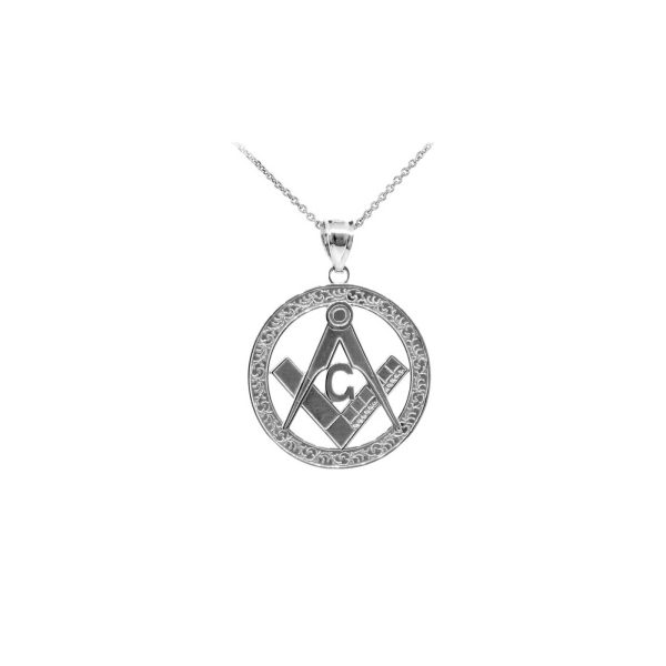 Men's Masonic Medallion Pendant Necklace in Sterling Silver