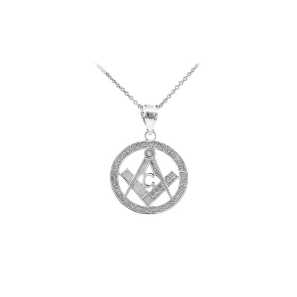 Men's Freemason Small Masonic Pendant Necklace in Sterling Silver