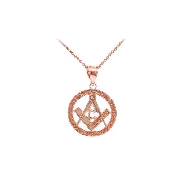 Men's Small Masonic Bail Pendant Necklace in 9ct Rose Gold