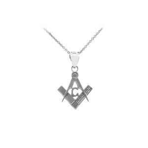 Men's Small Masonic Pendant Necklace in 9ct White Gold