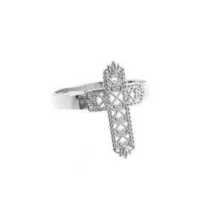 Thorned Filigree Cross Ring in 9ct White Gold