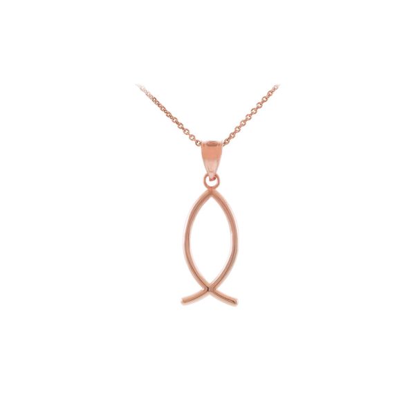 Vertical Inscribed Ichthus Fish Pendant Necklace in 9ct Rose Gold