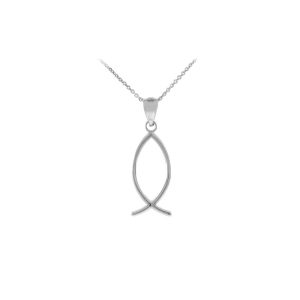 Vertical Ichthus Fish Pendant Necklace in Sterling Silver