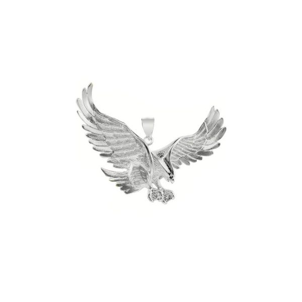 Men's CZ Large Eagle Pendant Necklace in 9ct White Gold