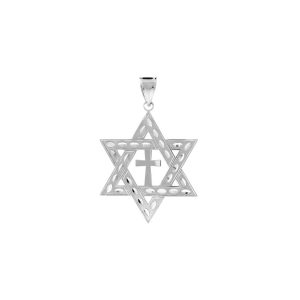 Men's Detailed Star of David Pendant Necklace in 9ct White Gold