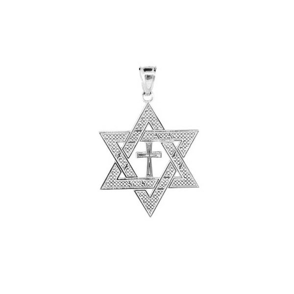 Men's Star of David Medium Pendant Necklace in 9ct White Gold