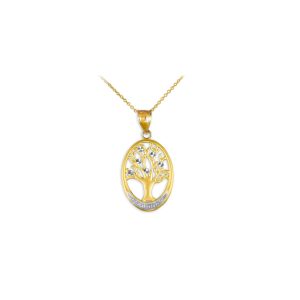 Tree of Life Oval Charm Pendant Necklace in 9ct Gold