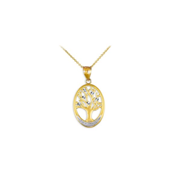 Tree of Life Oval Charm Pendant Necklace in 9ct Gold