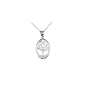 Tree of Life Oval Charm Pendant Necklace in Sterling Silver