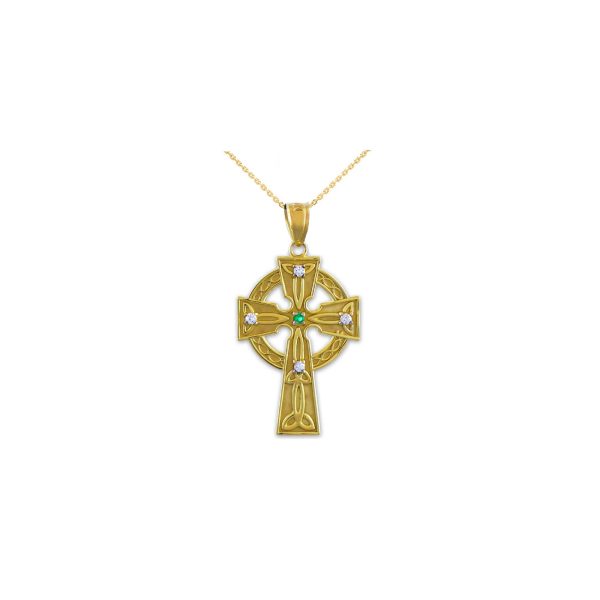 Men's Diamond Celtic Cross Trinity Pendant Necklace in 9ct Gold