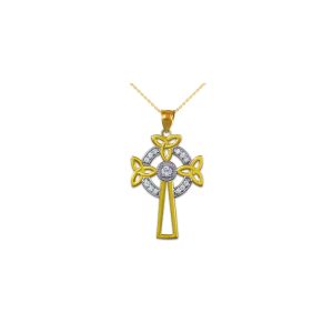 Men's Diamond Celtic Cross Trinity Knot Pendant Necklace in 9ct Two-Tone Gold