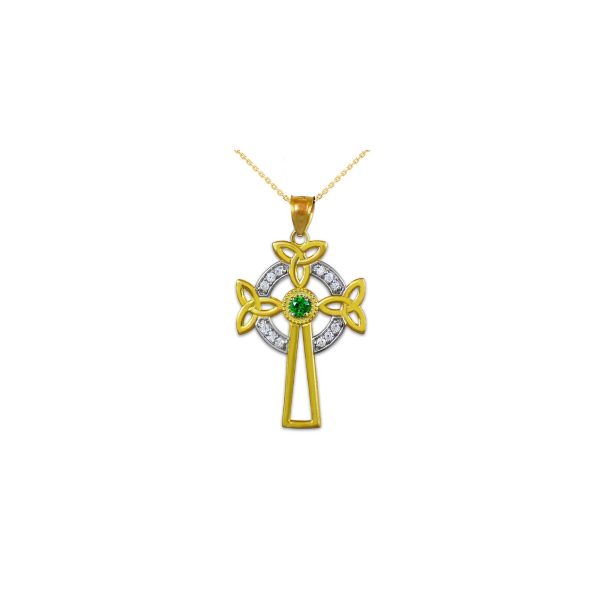 Diamond Celtic Cross Trinity Knot Pendant Necklace in 9ct Two-Tone Gold