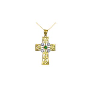 Diamond Celtic Cross Trinity Knot Pendant Necklace in 9ct Gold