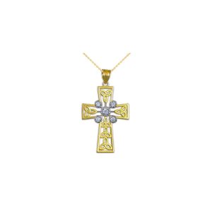 Men's Diamond Celtic Cross Trinity Knot Pendant Necklace in 9ct Gold