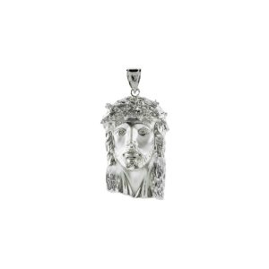 Large Face of Jesus Pendant Necklace in Sterling Silver