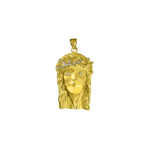 Men's CZ Xl Jesus Face Pendant Necklace in 9ct Gold