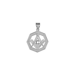 Men's Octagonal Masonic Pendant Necklace in Sterling Silver